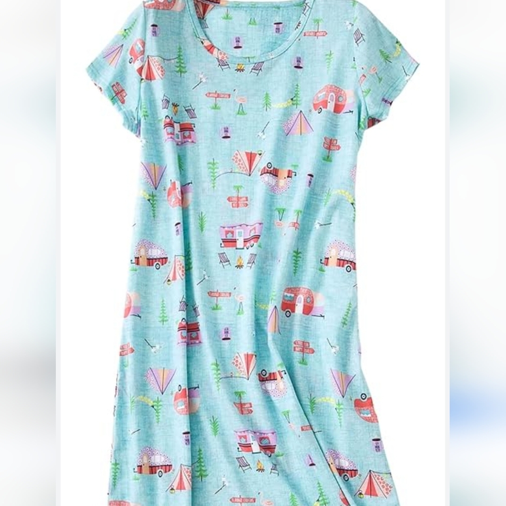 2X Camping RV Trailer Themed Print Pajama Dress From Enjoynight Summer Vacation